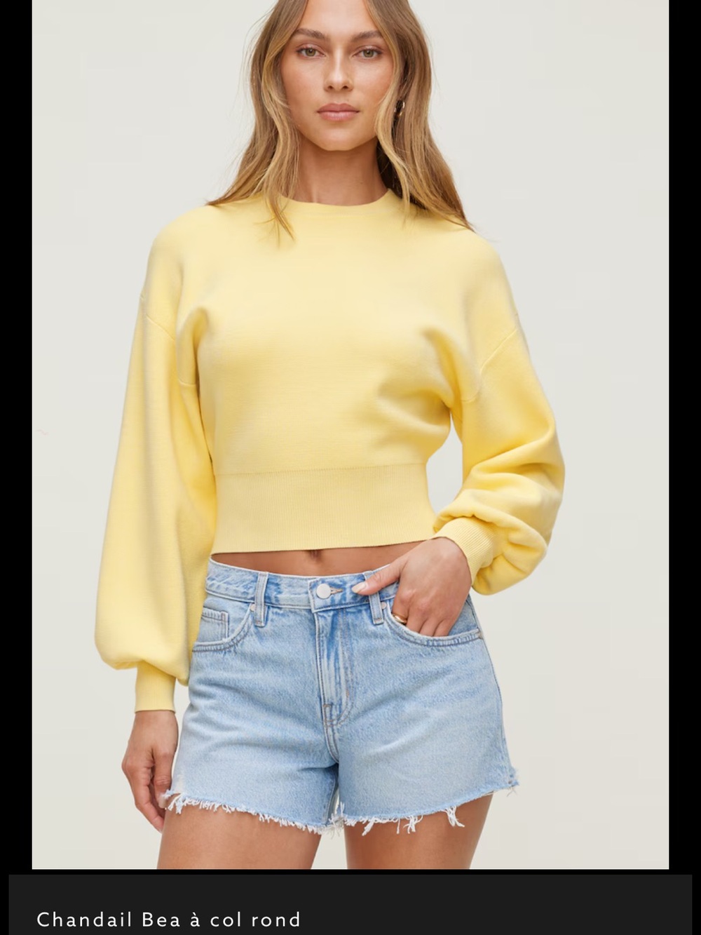 Dynamite Cropped Crew Sweater - Ballon Sleeve -